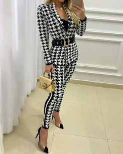 COMPLETO TAILLEUR ELEGANTE CON MOTIVO PEPITA MIRIAMA, BIANCO- NERO