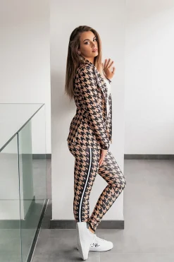 COMPLETO TAILLEUR ELEGANTE CON MOTIVO PEPITA MIRIAMA, NERO-MARRONE
