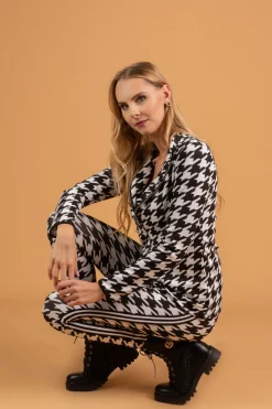 COMPLETO TAILLEUR ELEGANTE CON MOTIVO PEPITA MIRIAMA, BIANCO- NERO