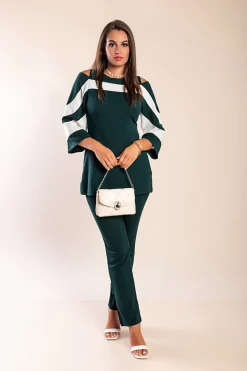 Completo top e pantaloni elegante, verde scuro