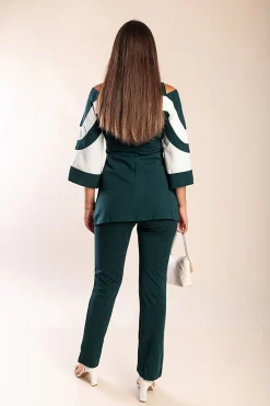 Completo top e pantaloni elegante, verde scuro