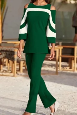 Completo top e pantaloni elegante, verde scuro