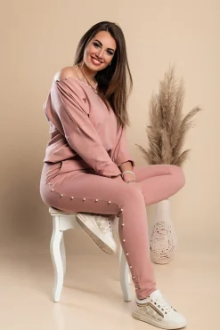 Completo tuta con imitazione di perle Kyla , rosa