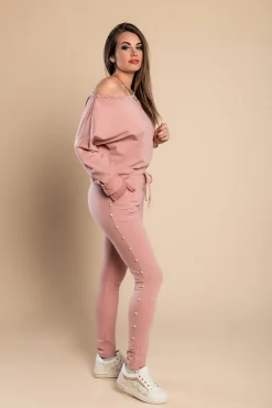 Completo tuta con imitazione di perle Kyla , rosa