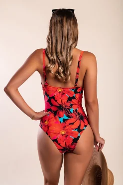 Costume intero con stampa floreale, rosso