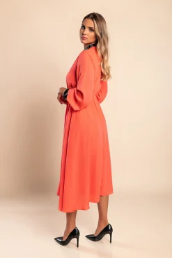 Dettagli in ecopelle Abito midi elegante Plana, Rosa
