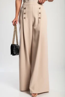 Elegante abito lungo con bottoni, beige