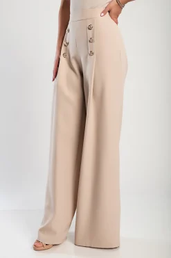 Elegante abito lungo con bottoni, beige