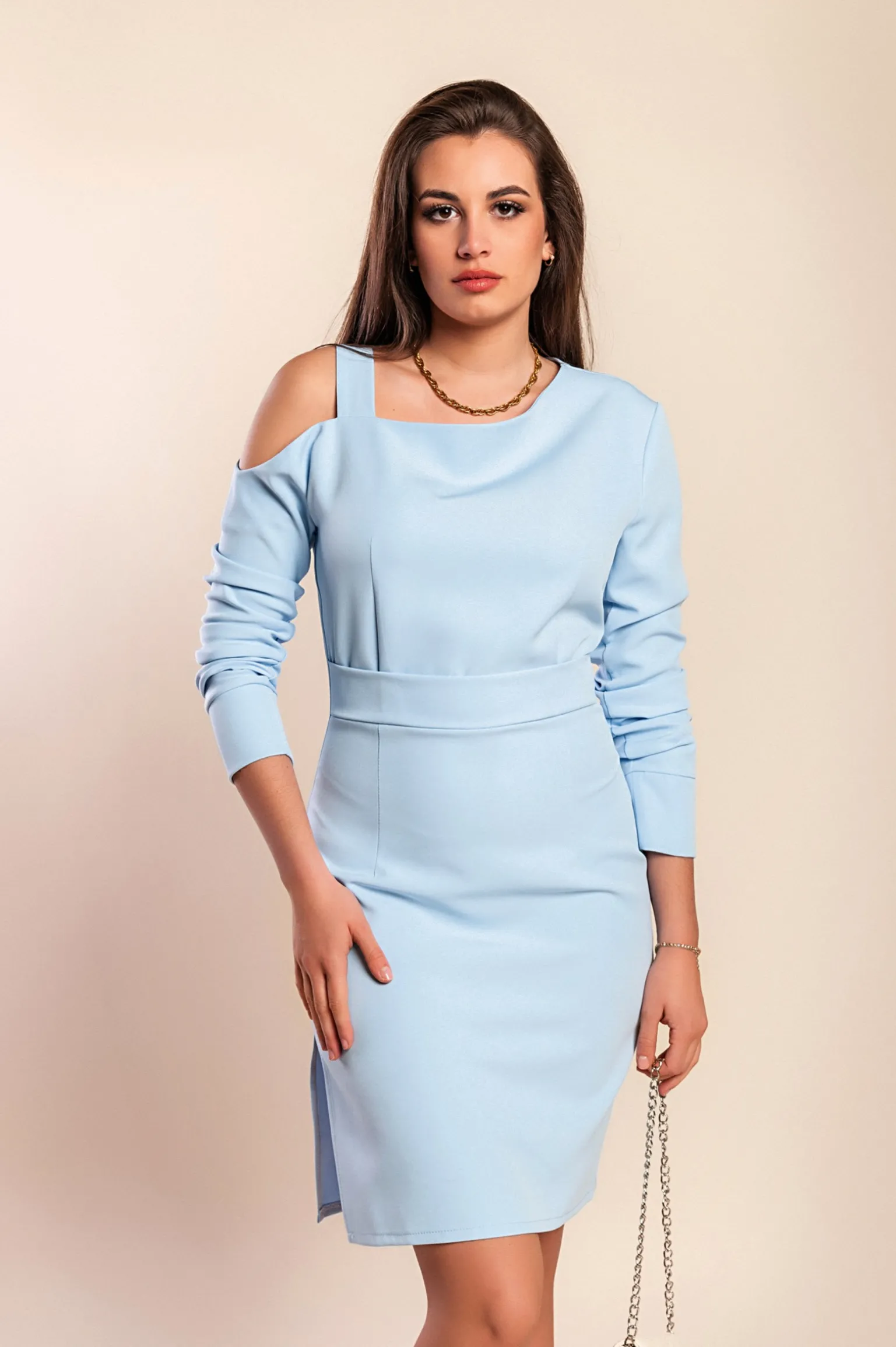 Elegante abito midi, azzurro