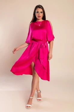 Elegante abito midi con cut-out Thiena, fucsia