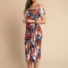 Elegante abito midi con stampa floreale, rosa chiaro
