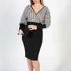 Elegante abito midi con stampa geometrica e scollo incrociato Sonda, nero