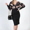 Elegante abito midi con stampa floreale e scollo incrociato Xarema, nero