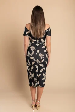 Elegante abito midi con stampa, nero