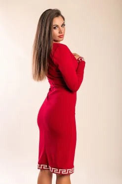 Elegante abito midi con stampa geometrica, bordeaux