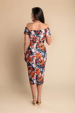 Elegante abito midi con stampa floreale, rosa chiaro