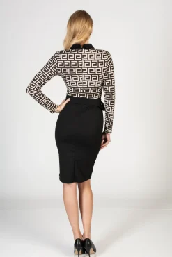 Elegante abito midi con stampa geometrica Moyama, nero