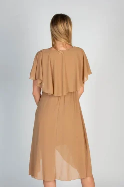 Elegante abito midi con volant e gonna pieghevole Barbados, beige