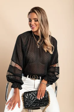 Elegante blusa in tessuto semitrasparente a pois Geltra, nera