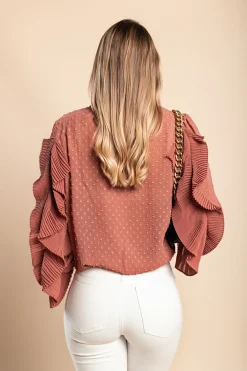 Elegante blusa in tessuto trasparente con balze Vendella, rosa