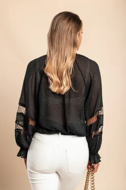Elegante blusa in tessuto semitrasparente a pois Geltra, nera
