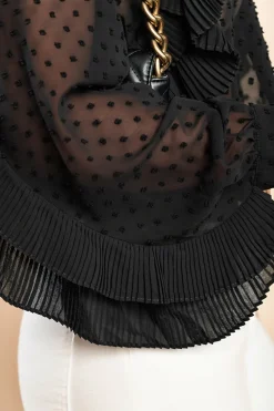 Elegante blusa in tessuto trasparente con balze Vendella, nera