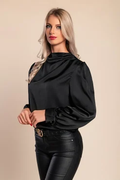 Elegante camicetta a collo alto, nera
