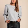 Elegante camicetta con bottoni, grigia