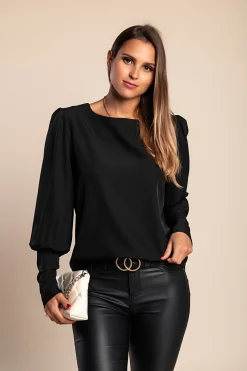 Elegante camicetta con bottoni, nera