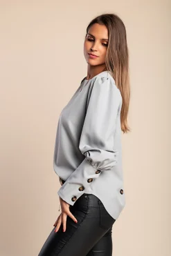 Elegante camicetta con bottoni, grigia