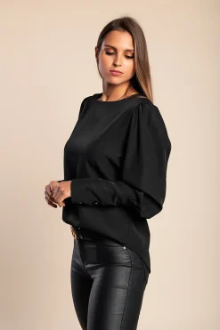 Elegante camicetta con bottoni, nera