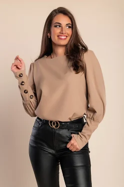 Elegante camicetta con bottoni, beige