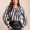 Elegante camicetta con stampa a righe, bianco/nero