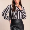 Elegante camicetta con stampa a righe, grigio/nero