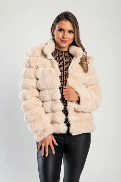 Elegante cappotto corto in ecopelliccia Centania, beige