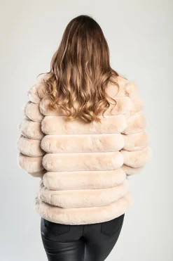 Elegante cappotto corto in ecopelliccia Centania, beige