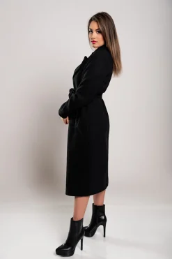 Elegante cappotto lungo con bottoni, nero