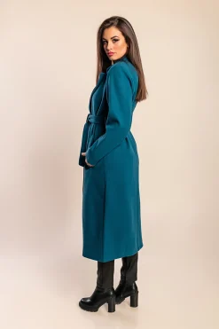 Elegante cappotto lungo con bottoni, petrolio