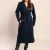 Elegante cappotto lungo con bottoni, blu scuro