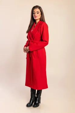 Elegante cappotto lungo con bottoni, rosso
