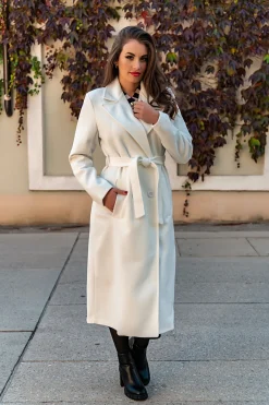 Elegante cappotto lungo con bottoni, bianco