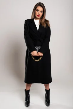 Elegante cappotto lungo con bottoni, nero