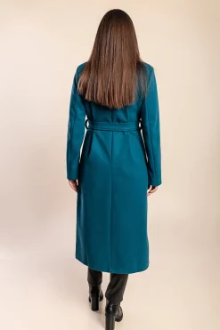 Elegante cappotto lungo con bottoni, petrolio