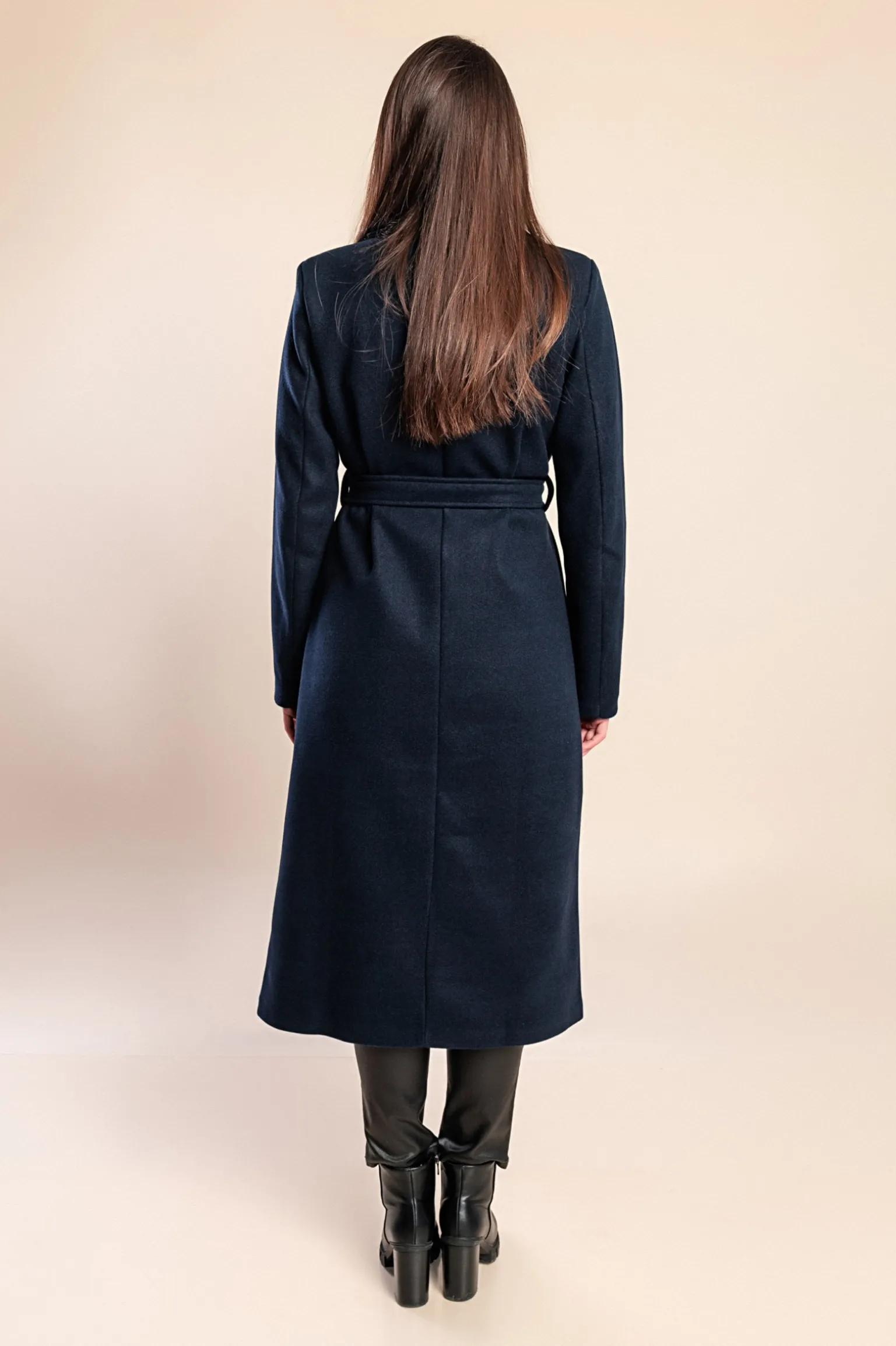 Elegante cappotto lungo con bottoni, blu scuro