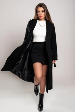 Elegante cappotto lungo con bottoni, nero