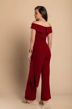 Elegante completo asimmetrico top e pantalone, bordeaux