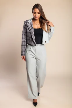 Elegante completo blazer e pantaloni a quadri, grigio