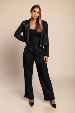 Elegante completo blazer e pantaloni a quadri, nero