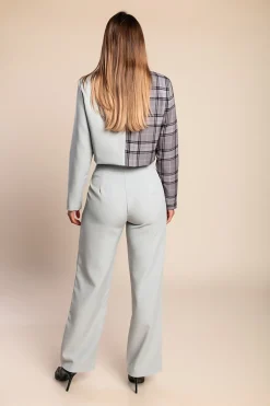 Elegante completo blazer e pantaloni a quadri, grigio