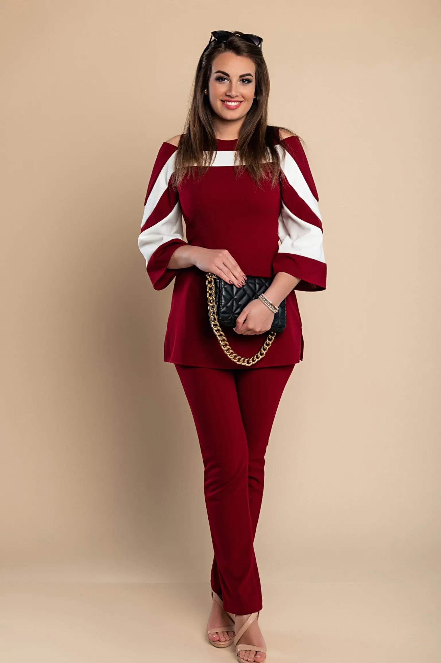Elegante completo camicia e pantalone, bordeaux